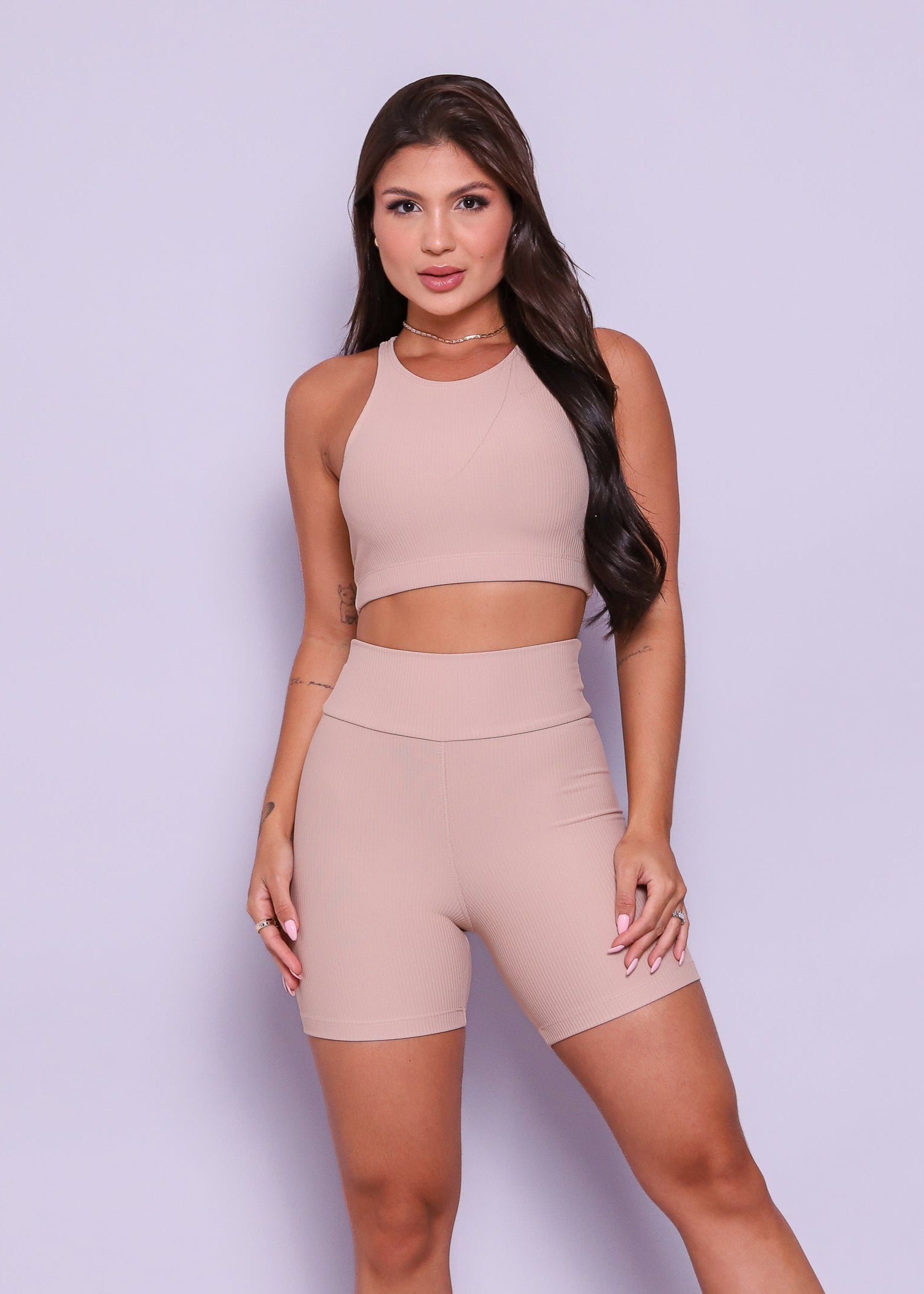 Conjunto Short e Top Nadador Canelado Bege
