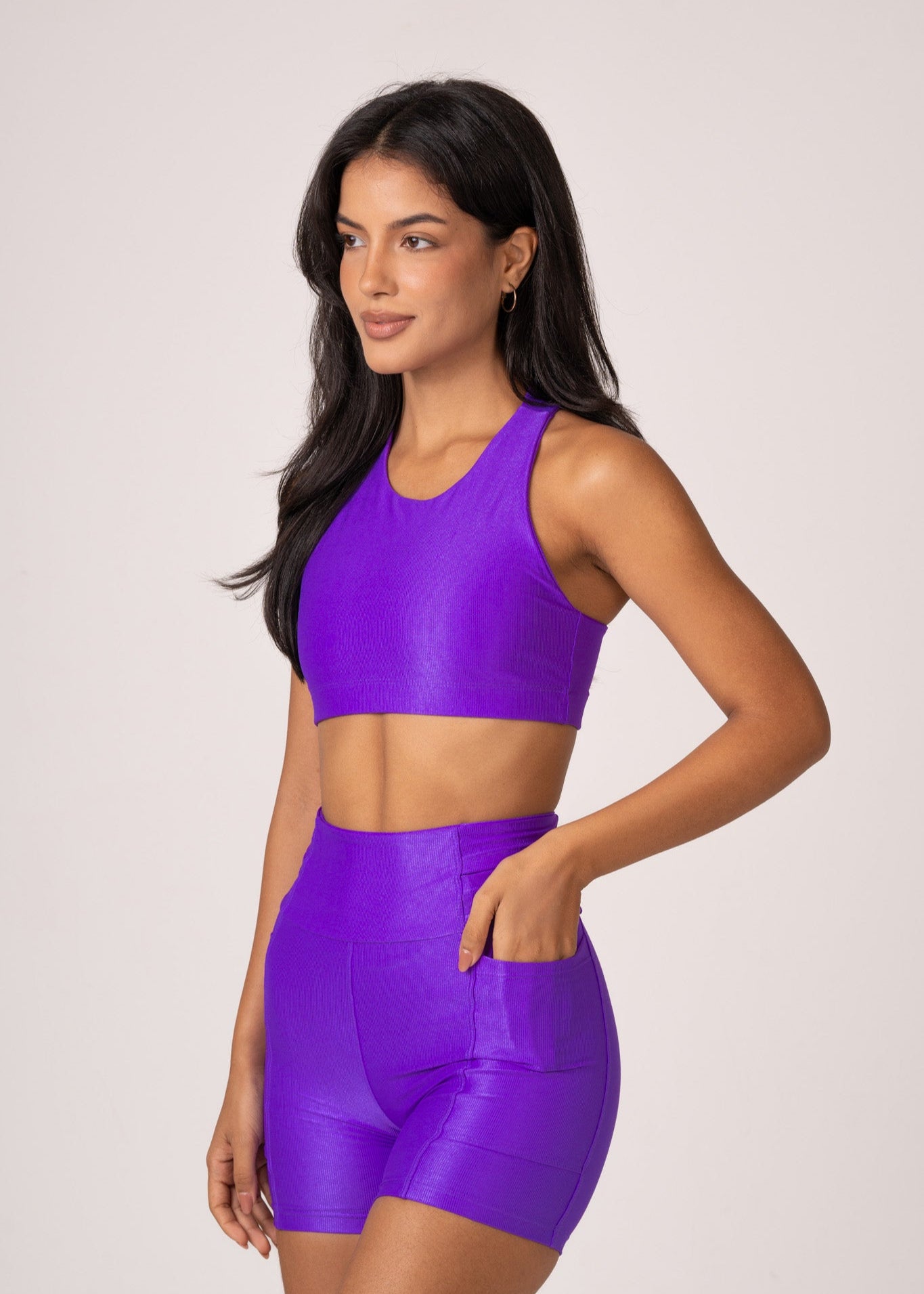 Conjunto Preto Runner Short e Top Lovers Roxo