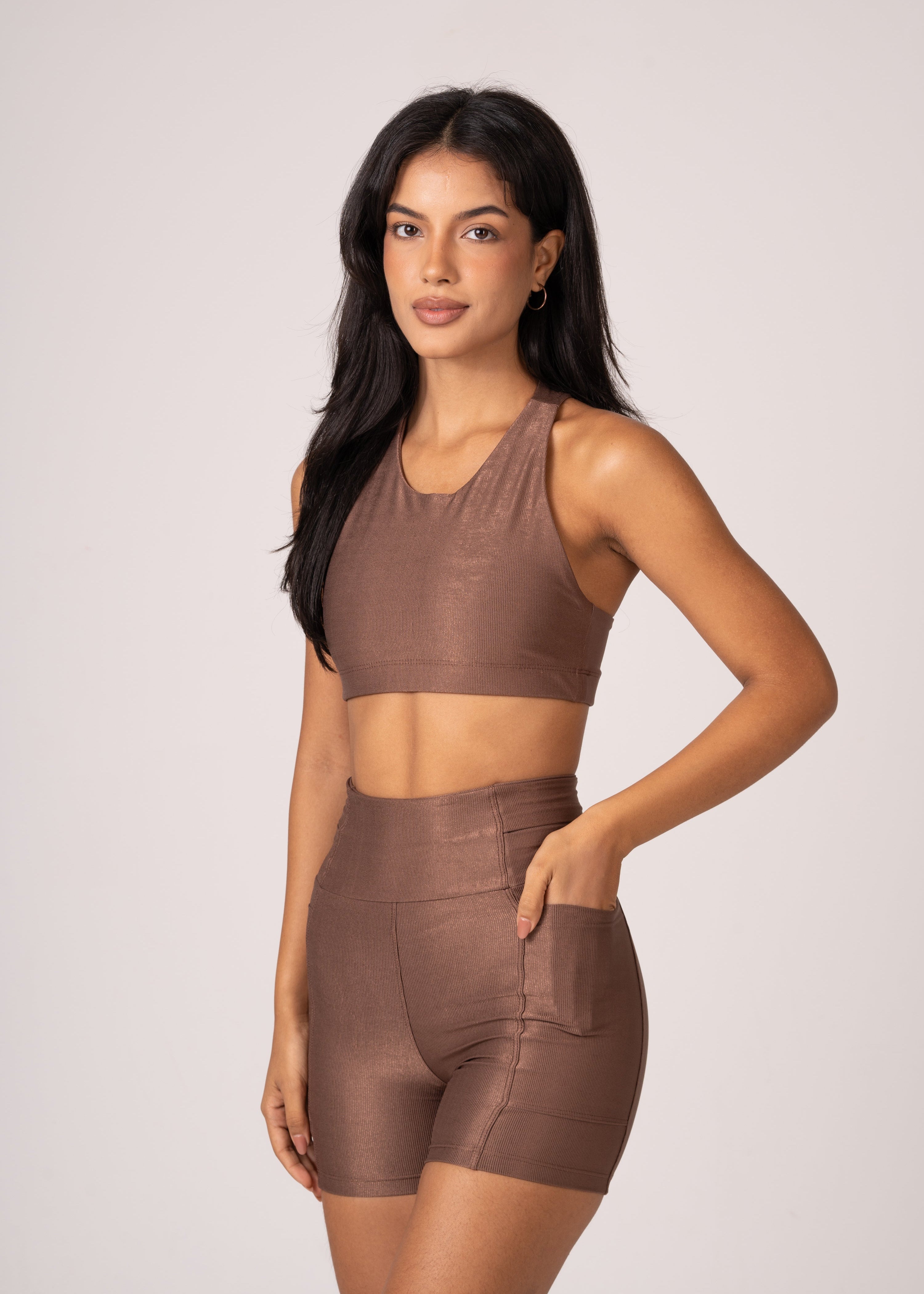 Conjunto Preto Runner Short e Top Lovers Capuccino