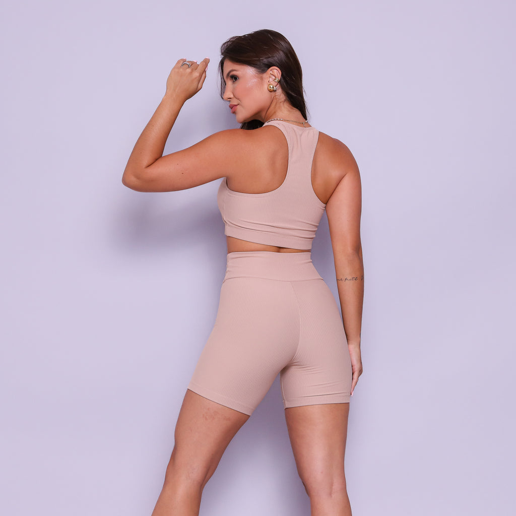Conjunto Short e Top Nadador Canelado Bege