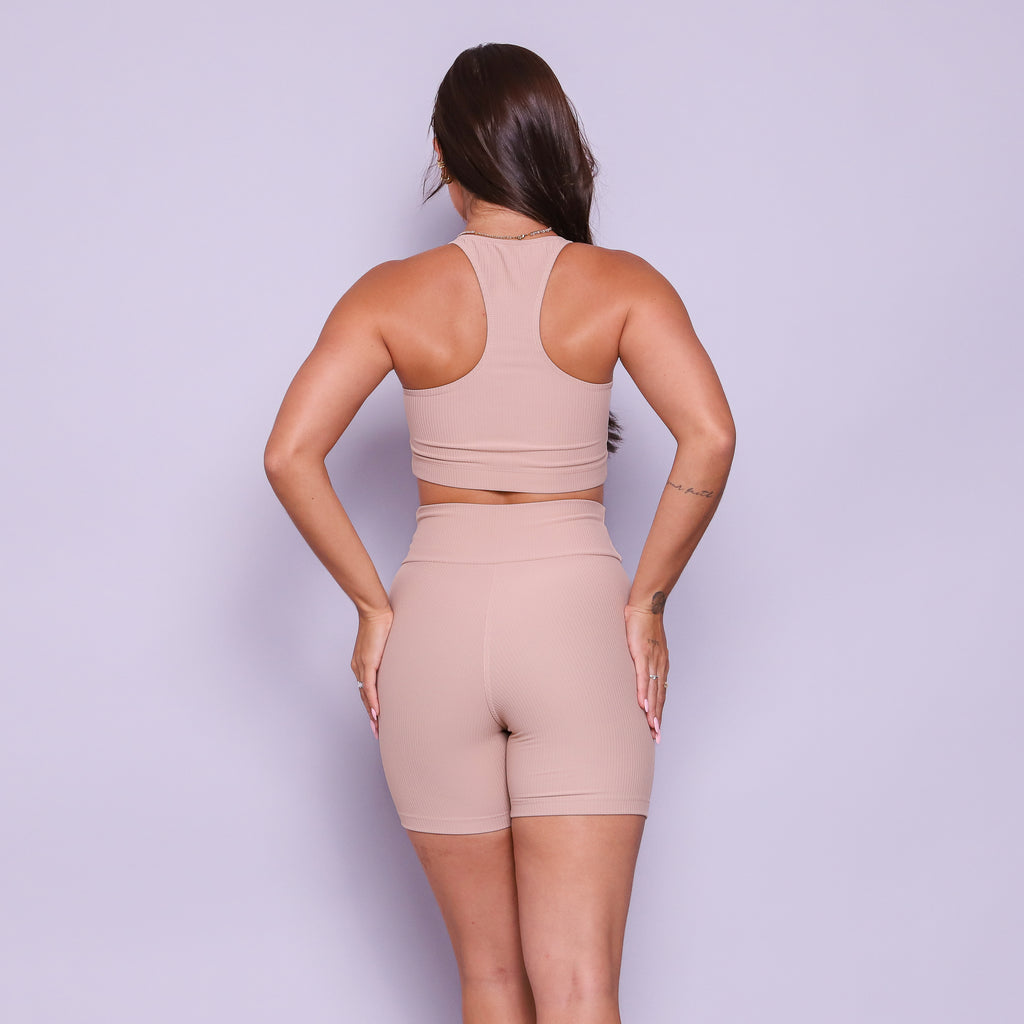 Conjunto Short e Top Nadador Canelado Bege