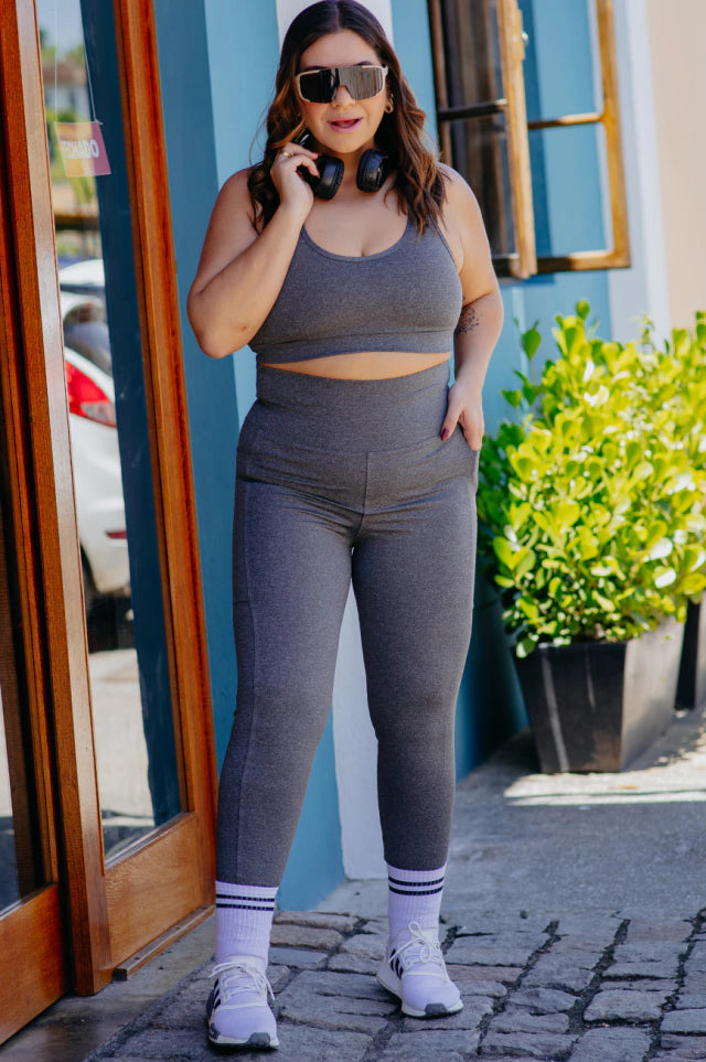 Calça Legging POCKET Lisa - Cinza mescla