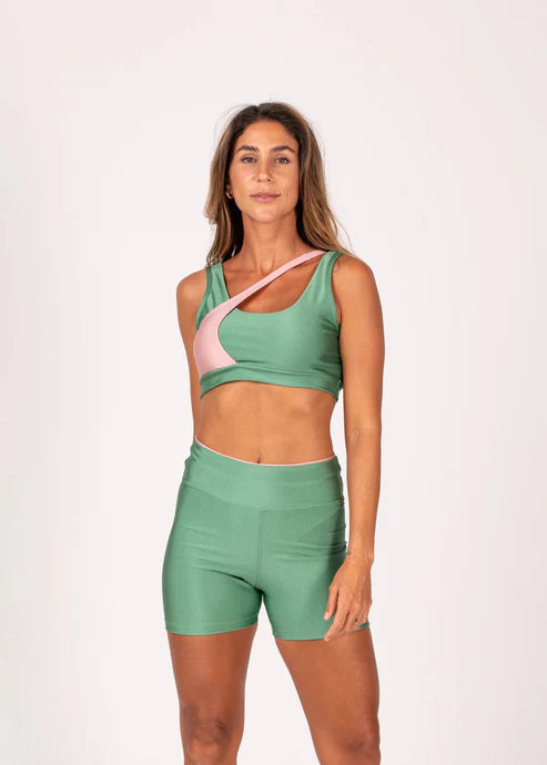 Conjunto Short e Top Jolie Premium Verde Jade e Rosa