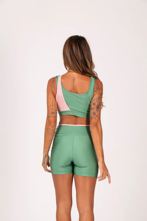 Conjunto Short e Top Jolie Premium Verde Jade e Rosa