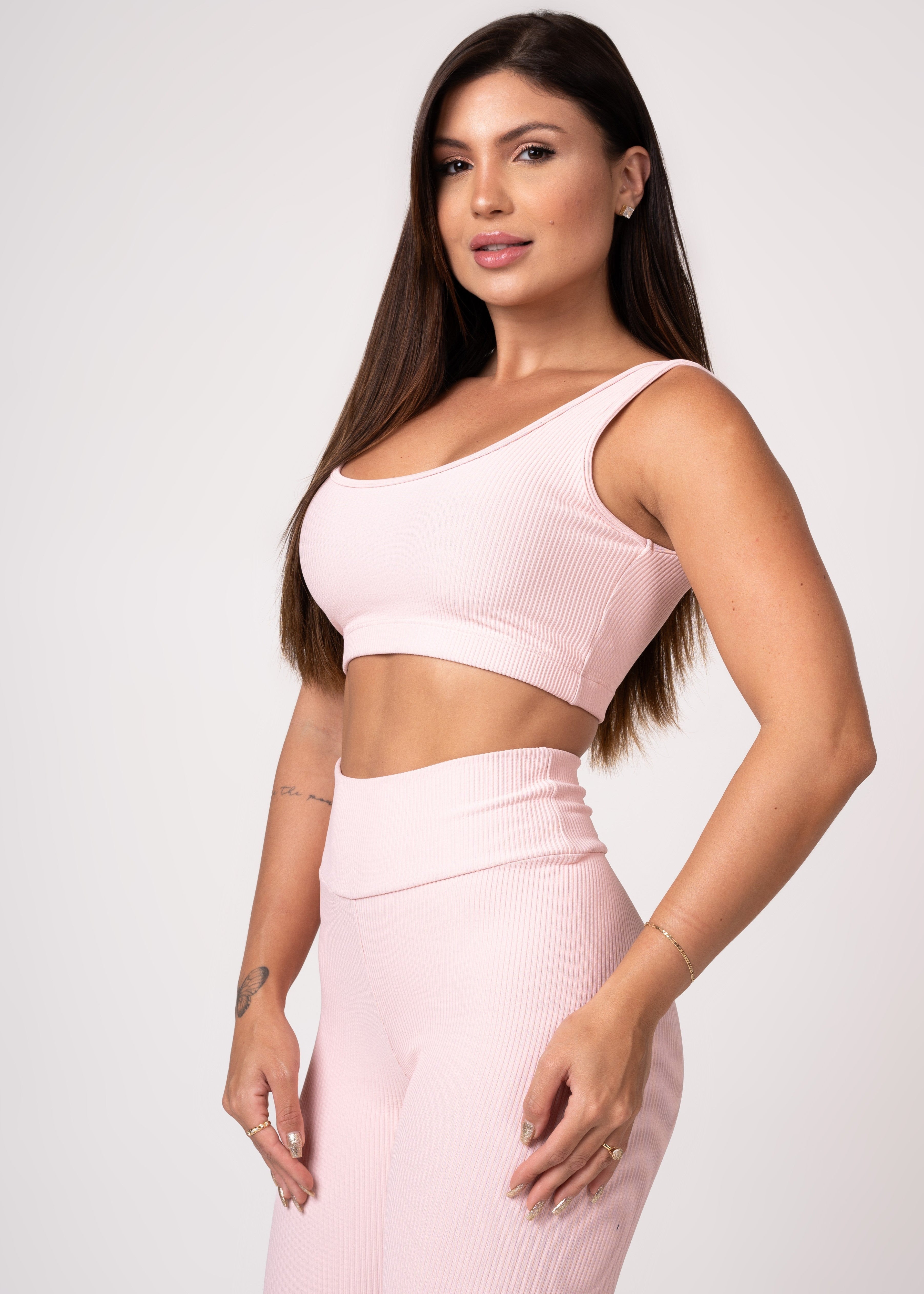 Conjunto Legging e Top Alças Retas Rosa Claro