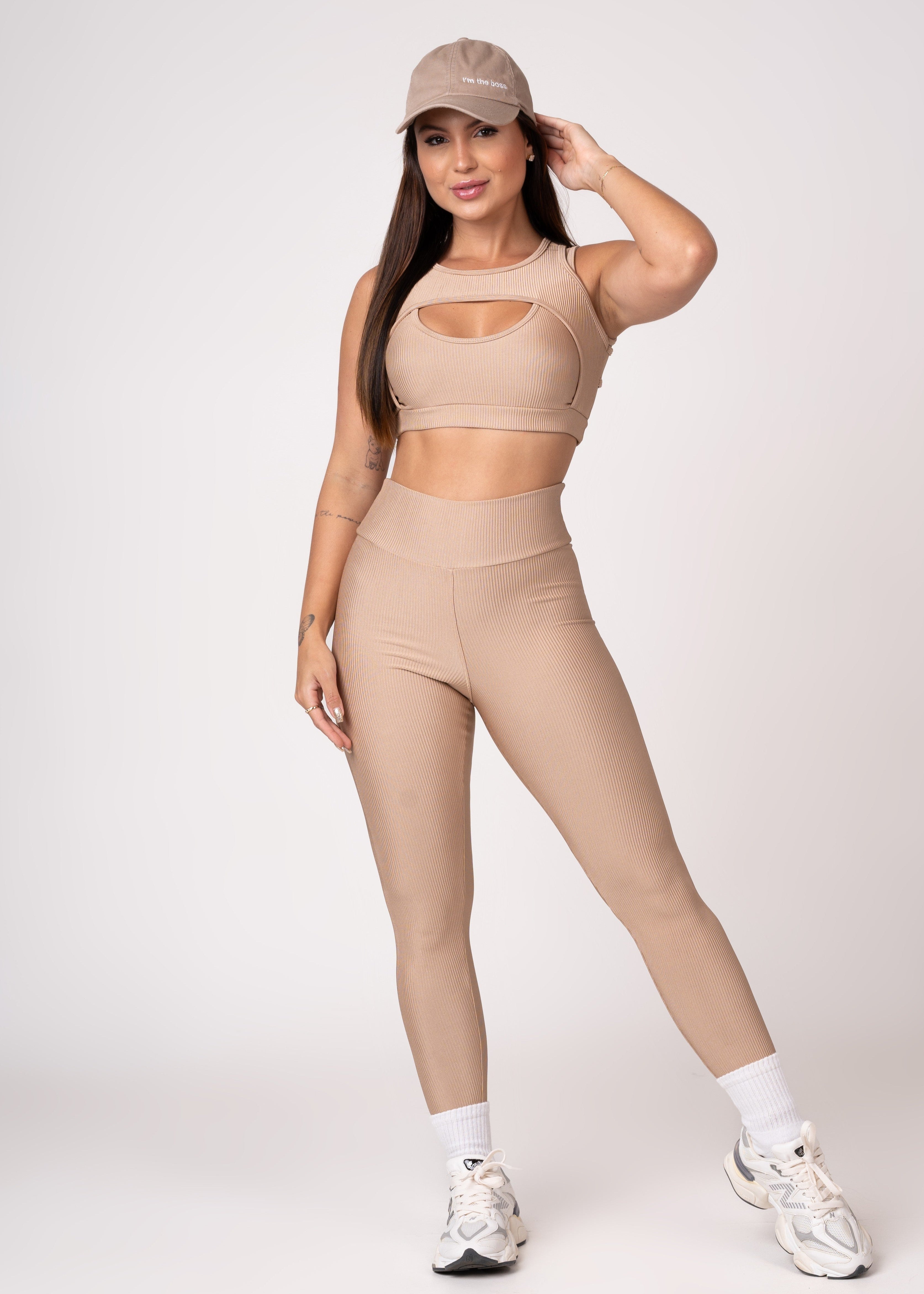 Conjunto Capuccino Legging e Top Borboleta