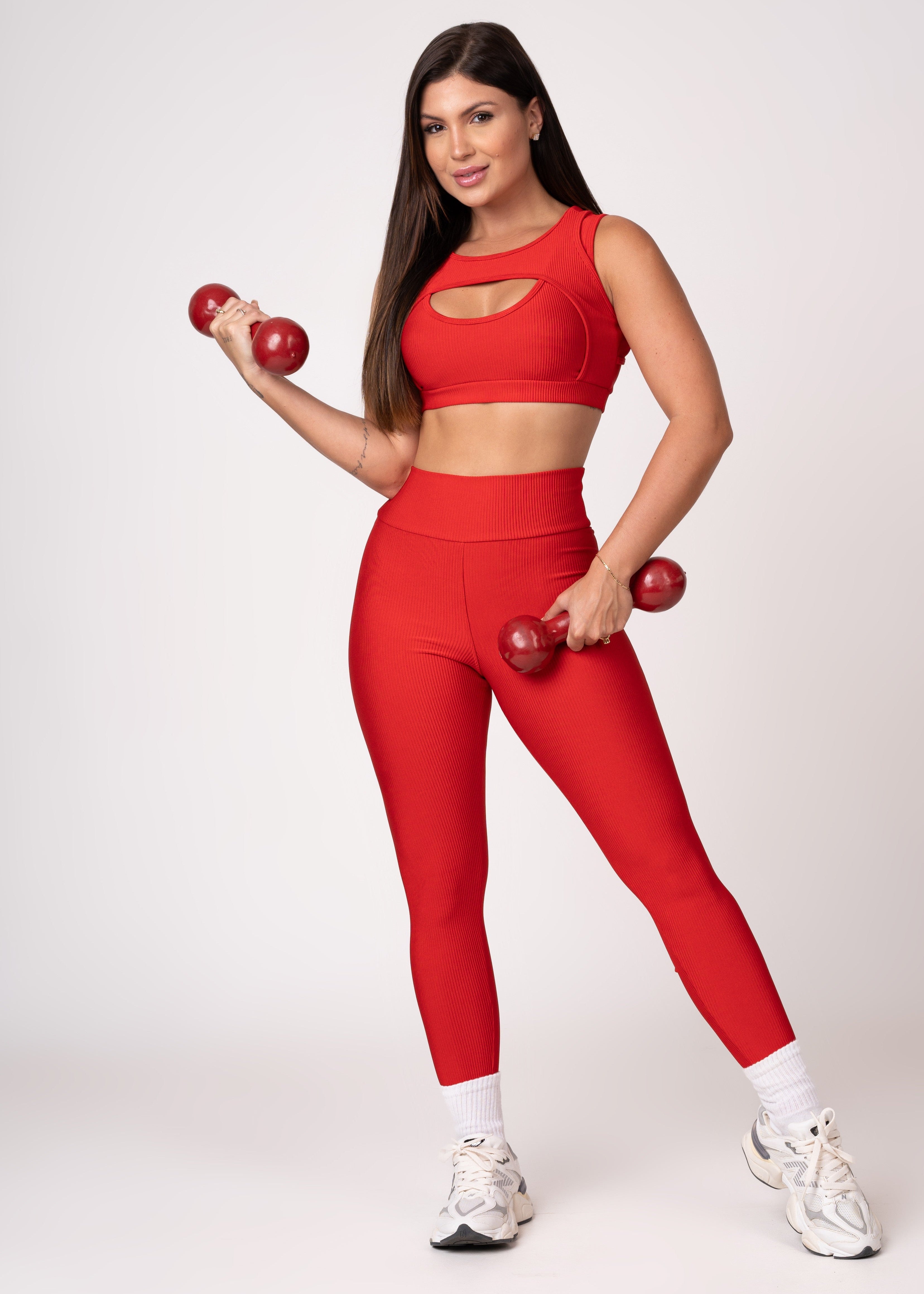 Conjunto Vermelho Legging e Top Borboleta